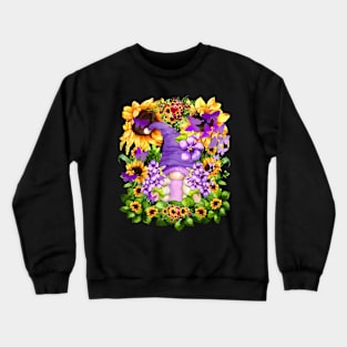 Sunflower Suicide Awareness Gnome With Purple Violet Flower Crewneck Sweatshirt